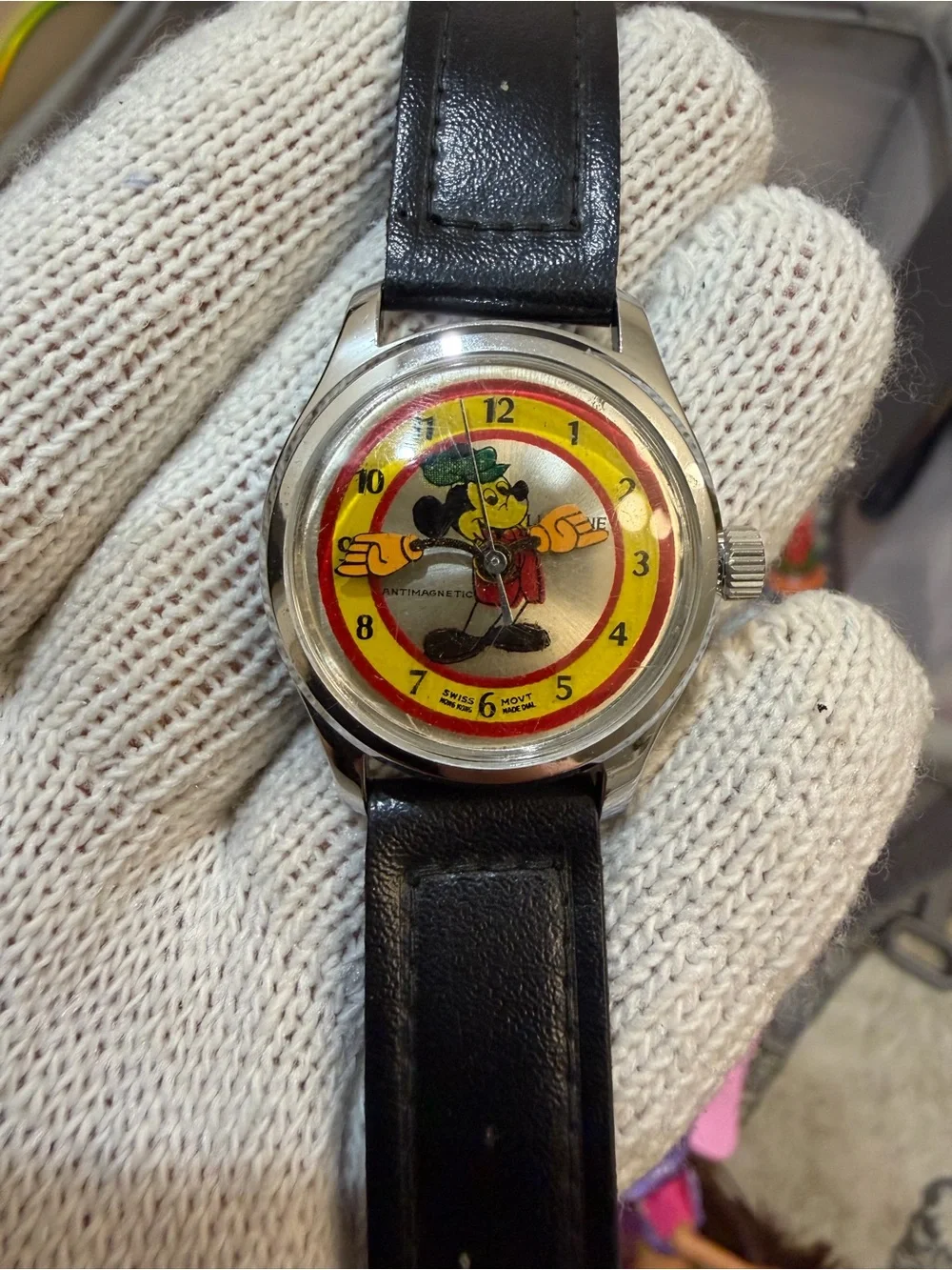 Vintage Mickey Mouse Watch Swiss Movement BFG 866 Manual Wind - For Parts/Repair
